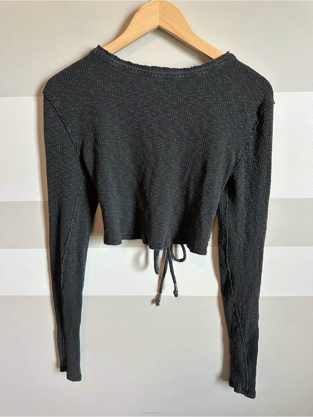 Free People Black Lace Up Cropped Long Sleeve Top